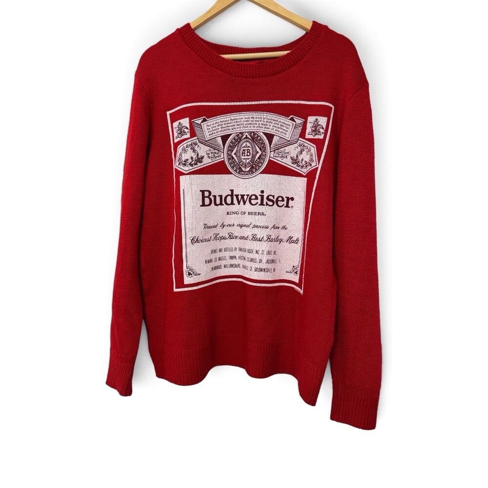Junk Food Clothing Budweiser Beer Knit Sweater Large Red Graphic